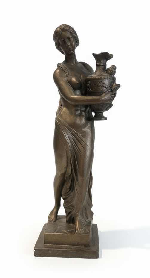 Photo 1 of GILDED CERAMIC WATER BEARER WOMAN STATUE - H17”
