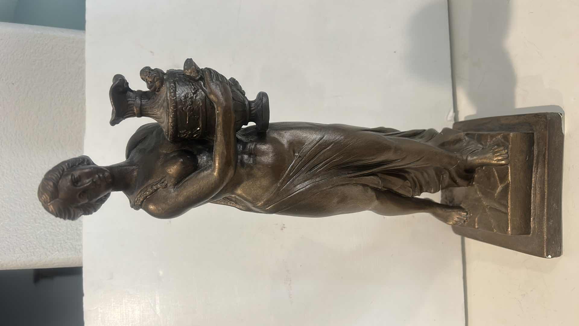 Photo 2 of GILDED CERAMIC WATER BEARER WOMAN STATUE - H17”