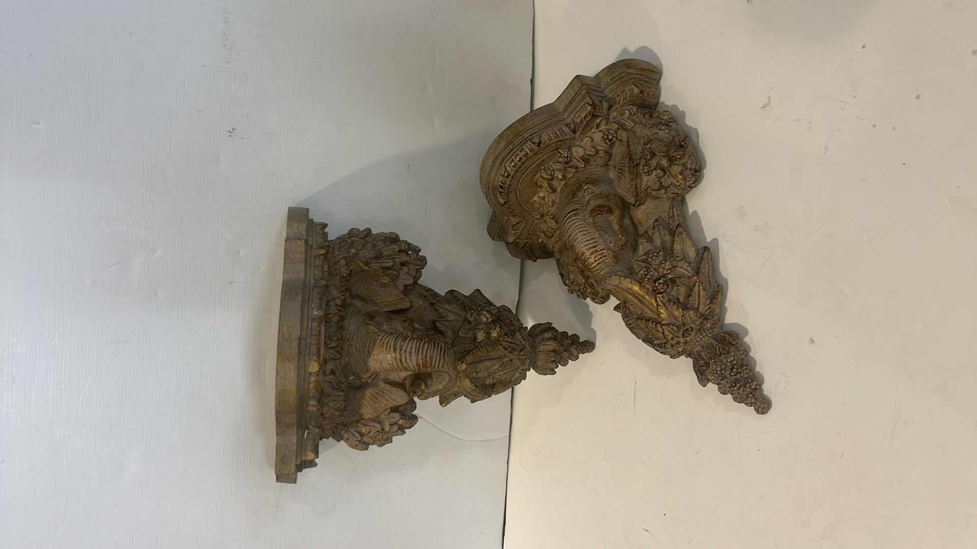 Photo 1 of 2 / CERAMIC ELEPHANTS WALL SCULPTURES H9”