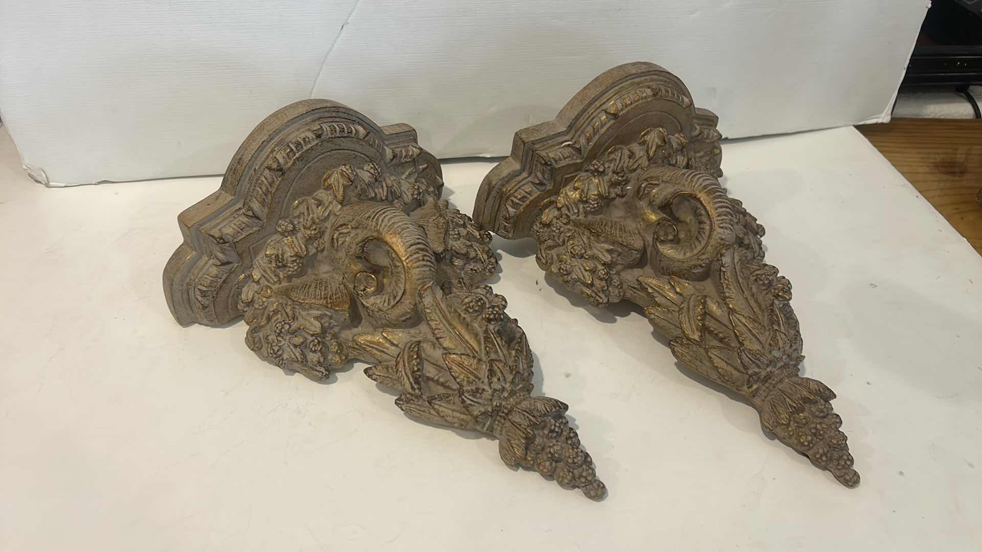 Photo 1 of 2 / CERAMIC ELEPHANTS WALL SCULPTURES H9”