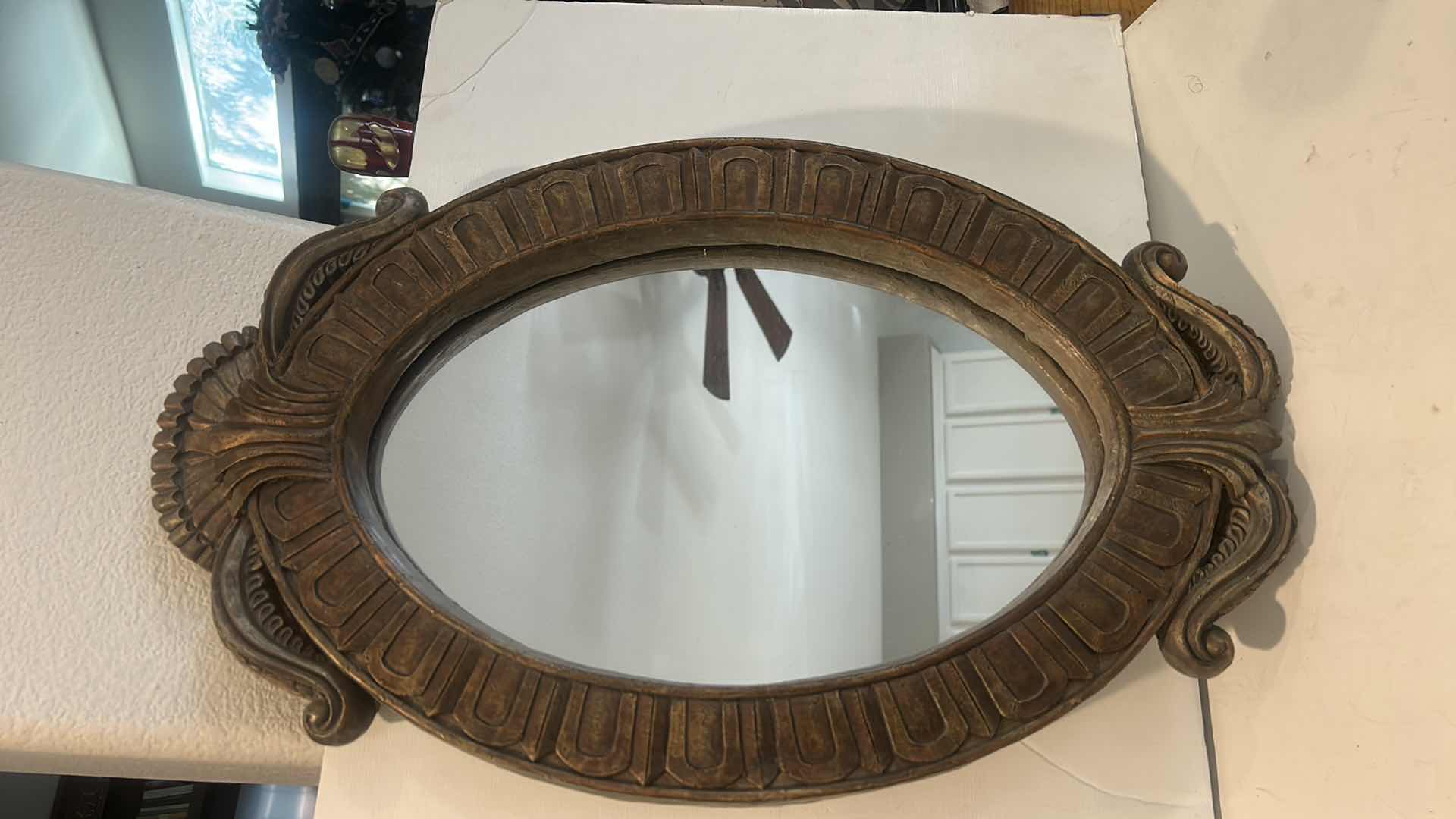 Photo 2 of PAINTED WOOD FRAMED OVAL MIRROR H26”