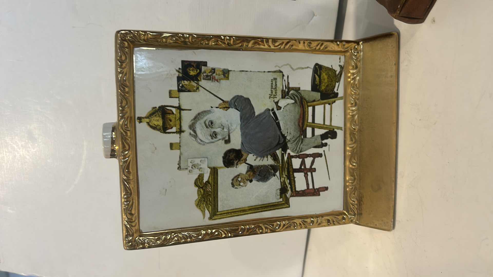 Photo 1 of NORMAN ROCKWELL KENTUCKY STRAIGHT BOURBON & CARVED WOOD INDIAN ALASKA H 12”