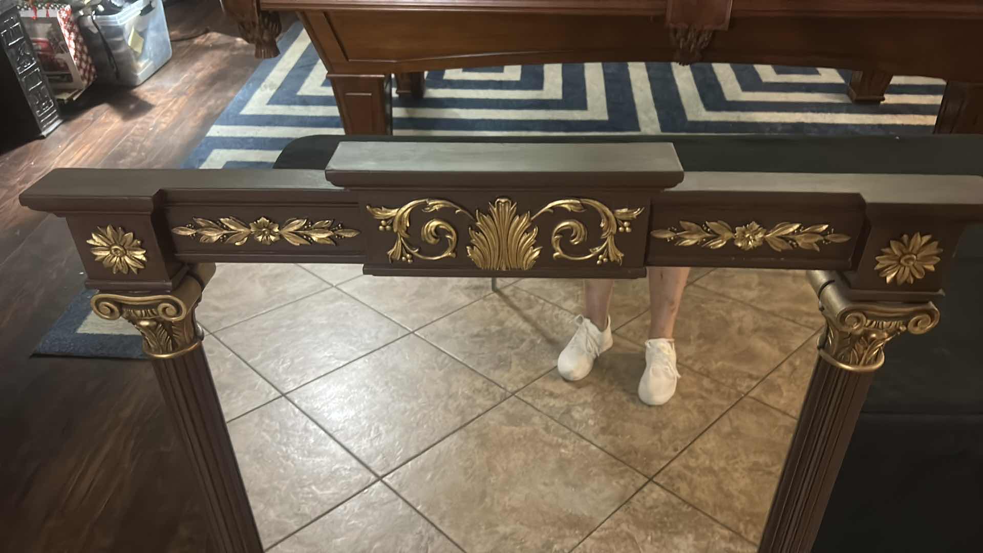 Photo 5 of FRENCH EMPIRE STYLE MAHOGANY MANTLE MIRROR WITH GOLD GILT 29.5” X H40”