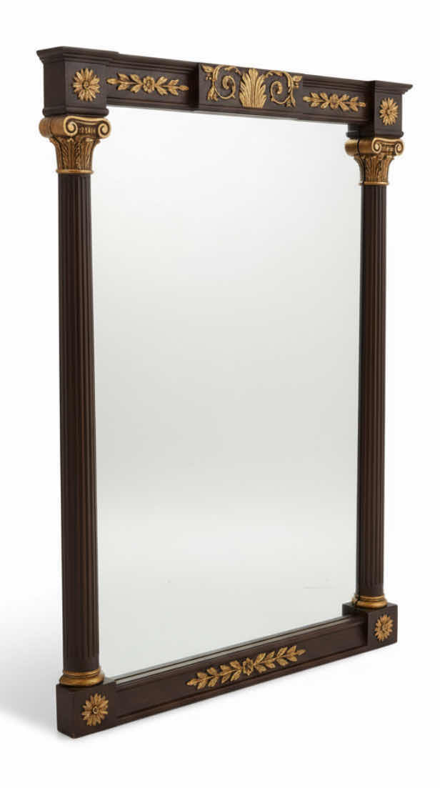 Photo 1 of FRENCH EMPIRE STYLE MAHOGANY MANTLE MIRROR WITH GOLD GILT 29.5” X H40”
