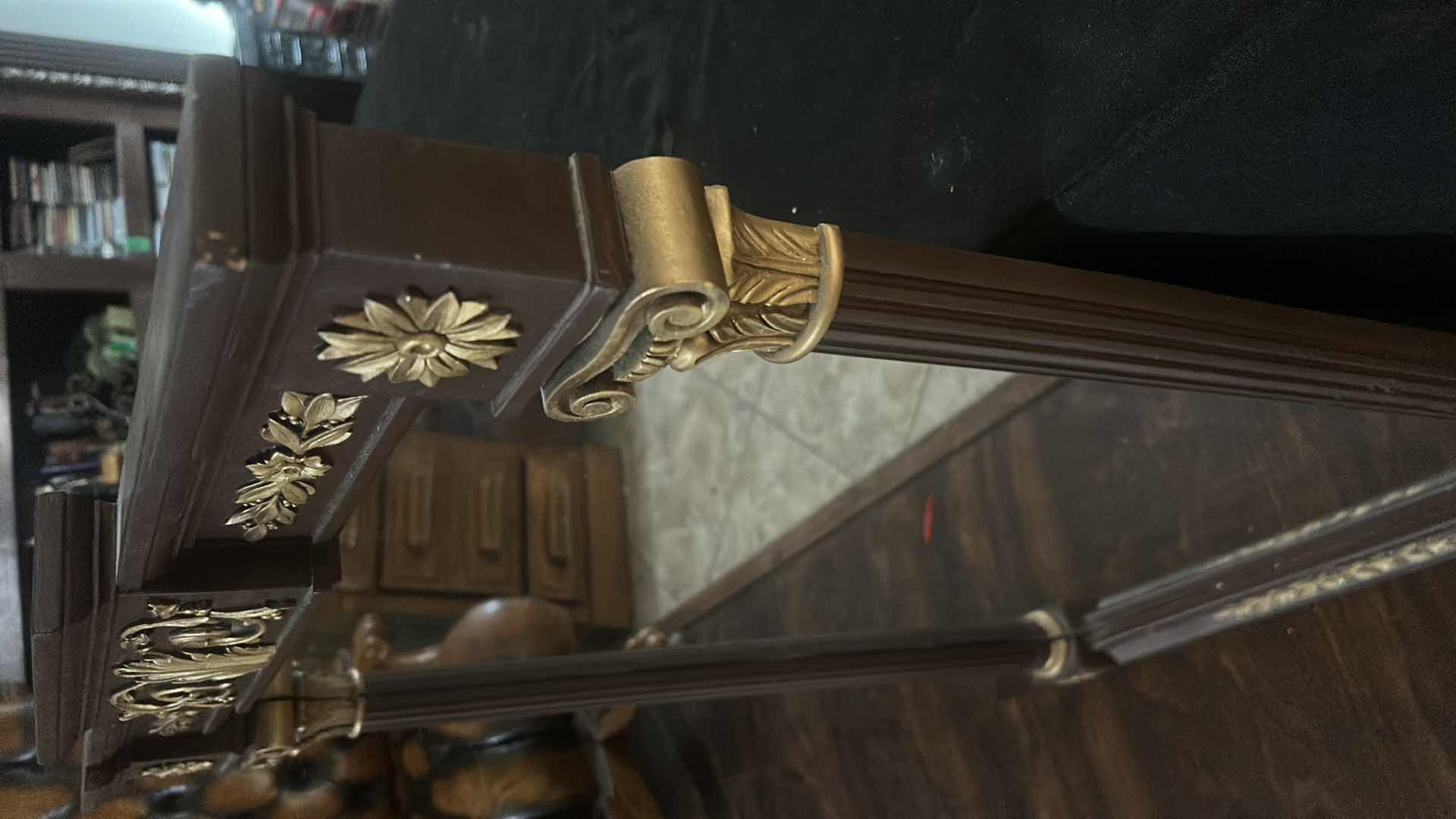 Photo 7 of FRENCH EMPIRE STYLE MAHOGANY MANTLE MIRROR WITH GOLD GILT 29.5” X H40”