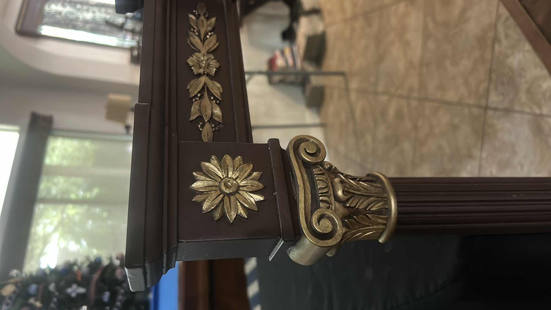 Photo 4 of FRENCH EMPIRE STYLE MAHOGANY MANTLE MIRROR WITH GOLD GILT 29.5” X H40”