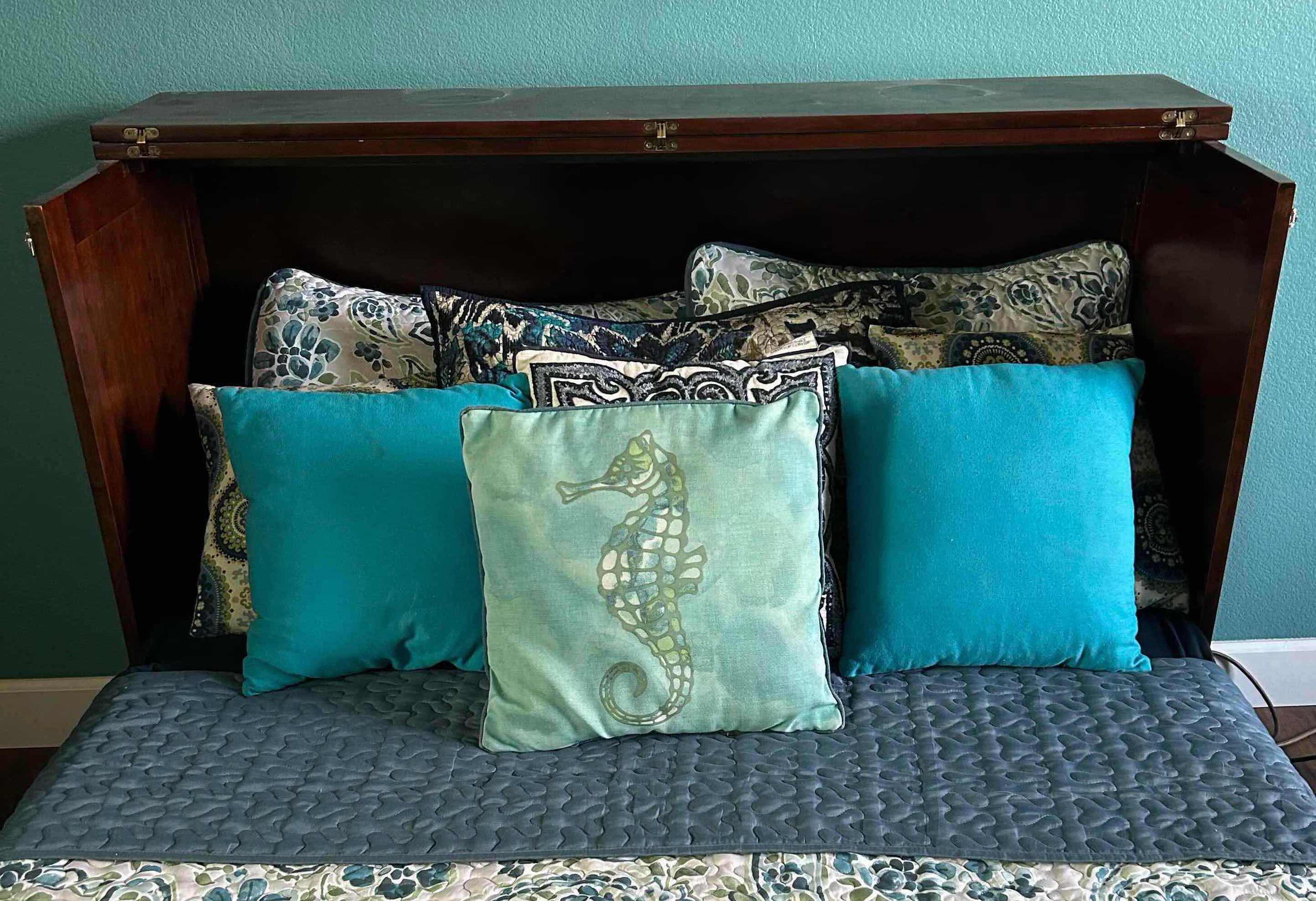 Photo 1 of FULL SIZE WOOD CABINET BED W BEDDING & DECORATIVE PILLOWS