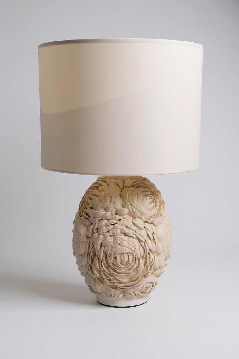 Photo 1 of JONATHAN Y SEASHELL ROSETTE TABLE LAMP W OFF WHITE SHADE H 21"