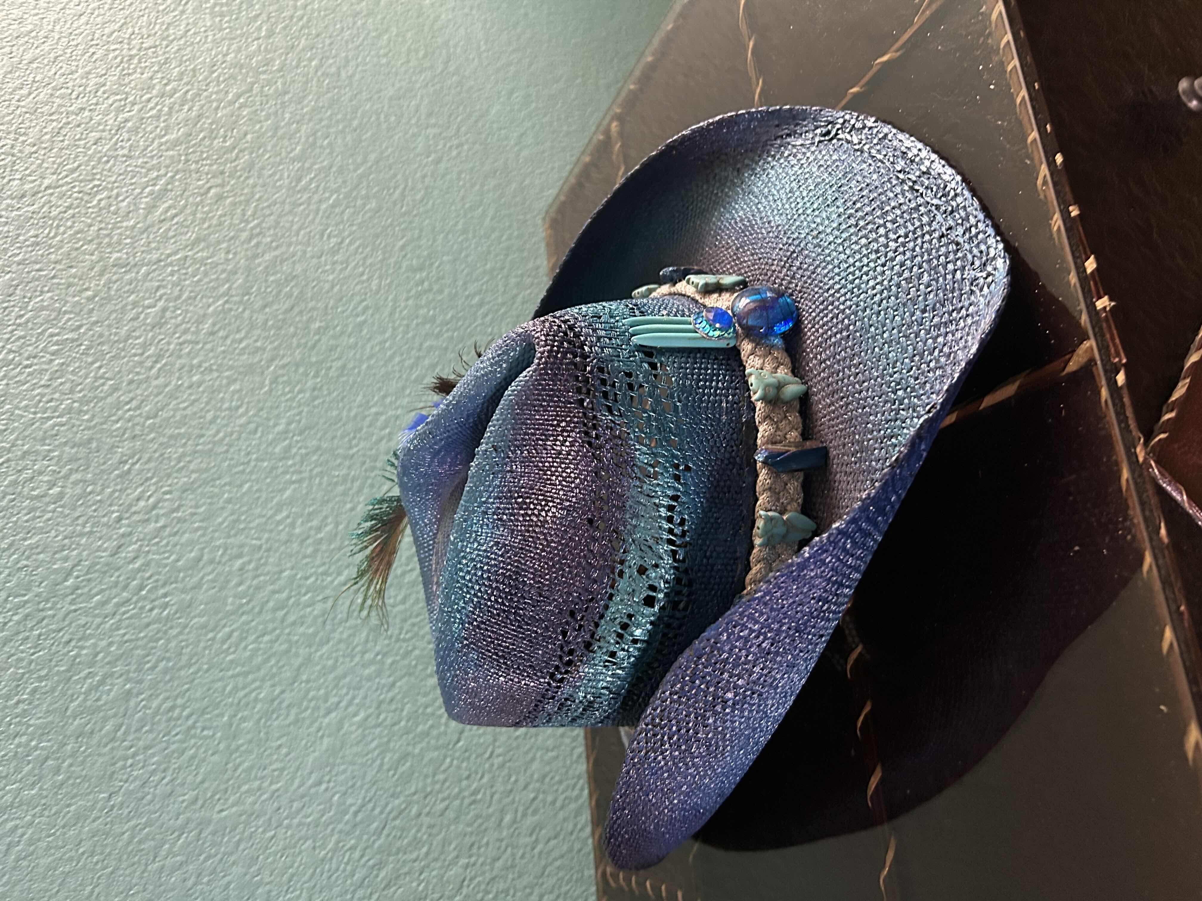 Photo 1 of TOYO STRAW DECORATED DRIFTER COWBOY HAT PURPLE TURQUOISE