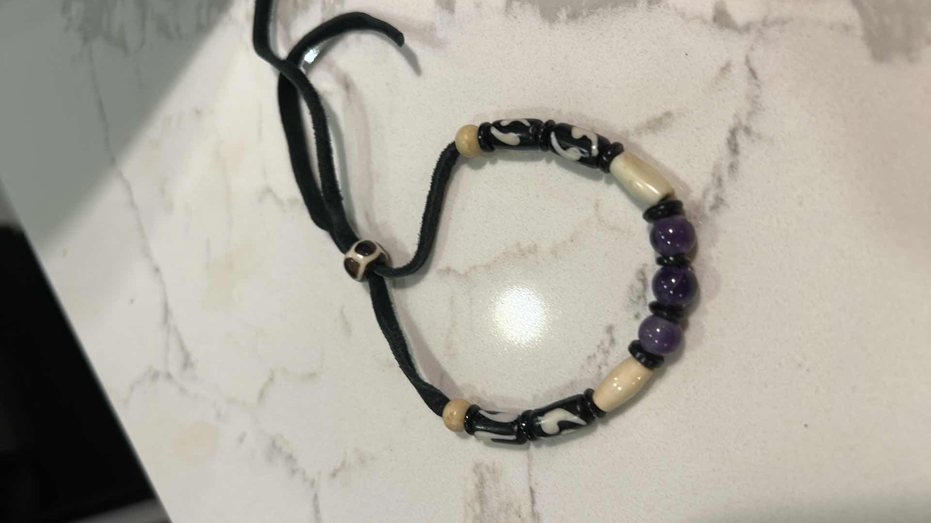 Photo 1 of JEWELRY- 3 BEADED LEATHER BRACELETS