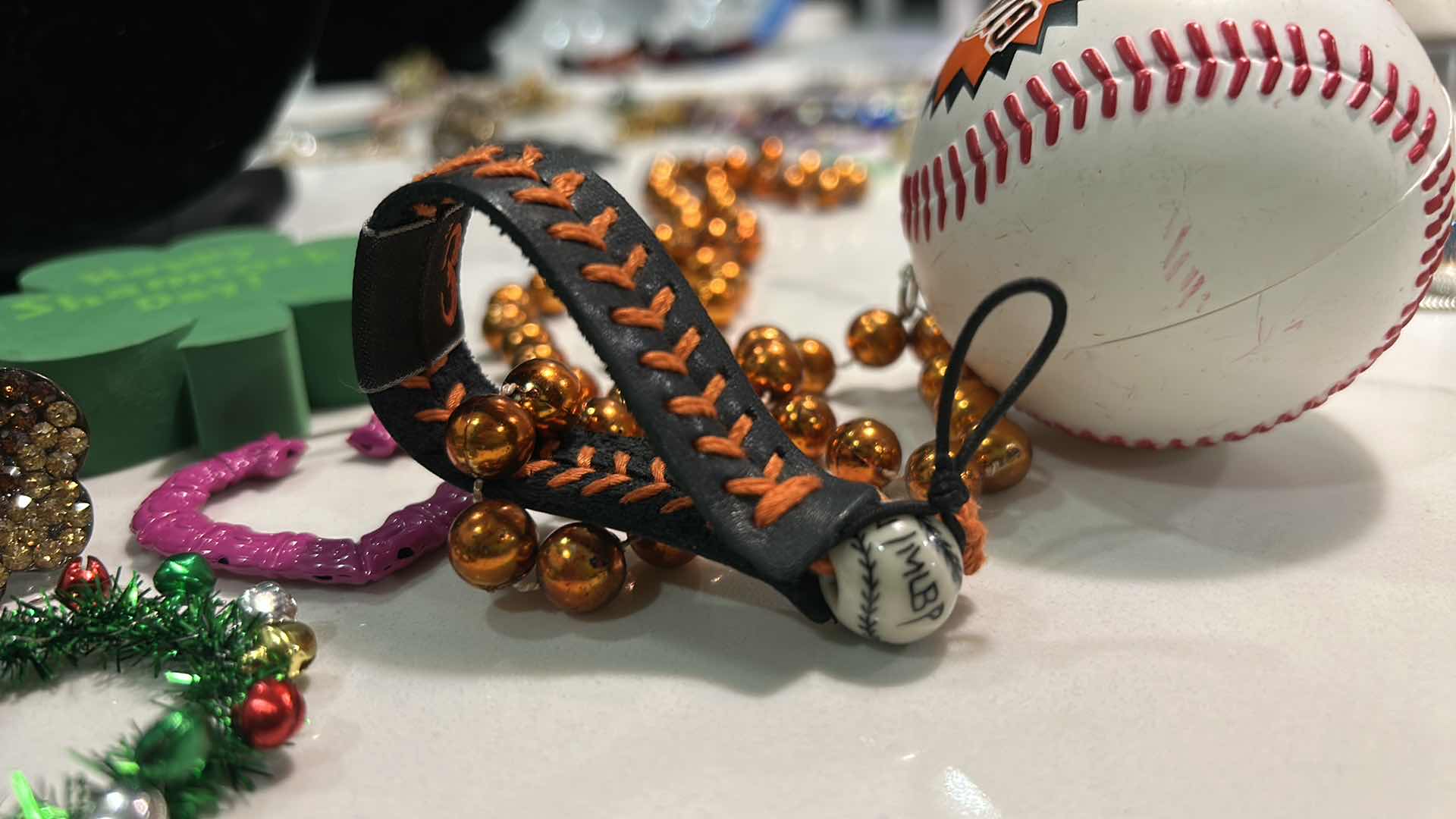 Photo 1 of 6 WOMENS FUN PIECES OF JEWELRY-, SHAMROCK PIERCED EARRINGS, CHRISTMAS EARRINGS, SF GIANTS NECKLACE AND BRACELET, SPARKLING FLOWER STRETCH RING AND HEART EARRINGS