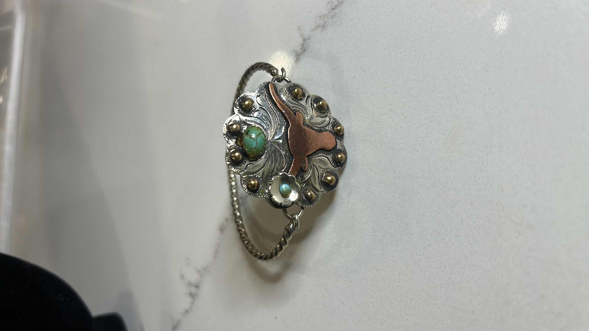 Photo 1 of 2 WESTERN JEWELRY PIECES - MIXED METAL PENDANT WITH COPPER AND STERLING SILVER, SEMI PRECIOUS STONES, AND BRACELET