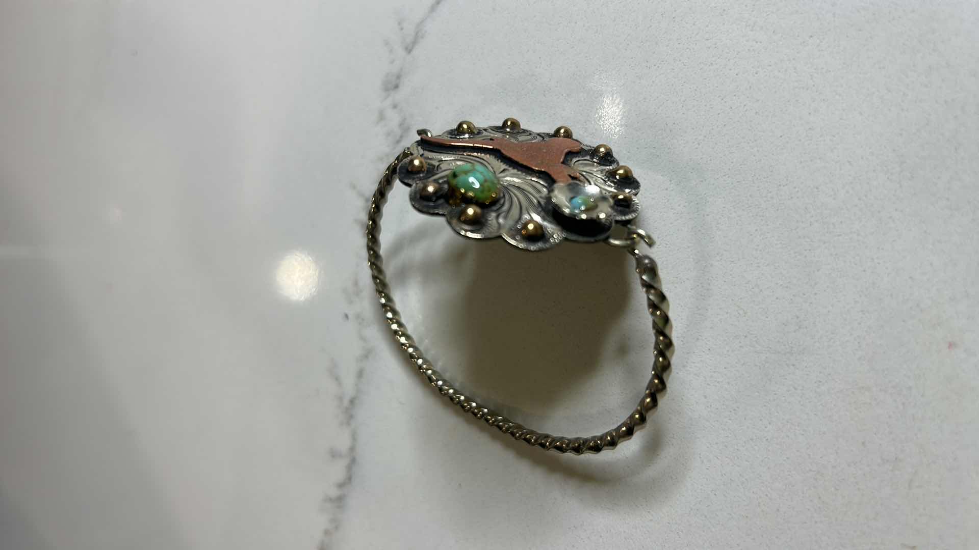 Photo 1 of 2 WESTERN JEWELRY PIECES - MIXED METAL PENDANT WITH COPPER AND STERLING SILVER, SEMI PRECIOUS STONES, AND BRACELET