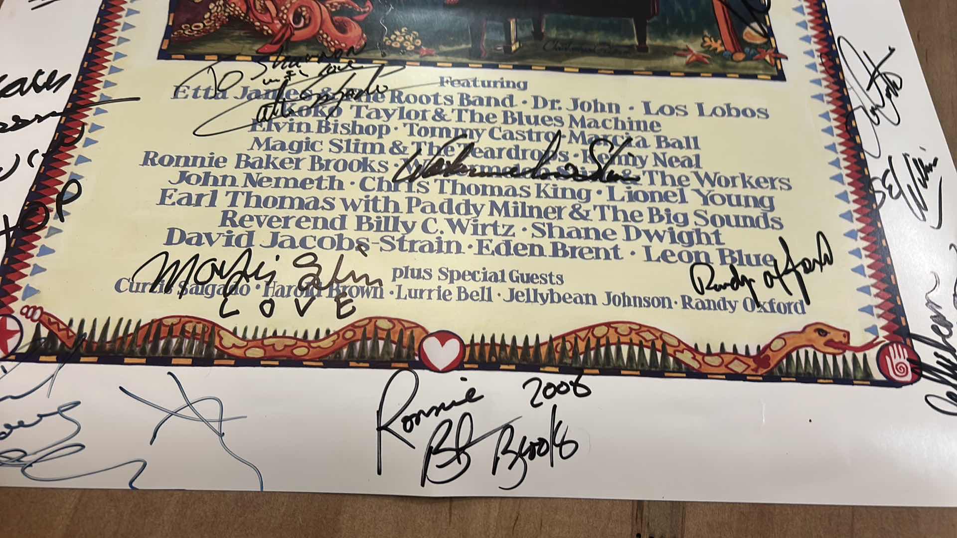 Photo 1 of AUTOGRAPHED POSTER FROM OCT 2008 LEGENDARY RHYTHM & BLUES CRUISE- ETTA JAMES, DR JOHN, LOS LOBOS, Coco Taylor, and the blues machine, Elvin Bishop, Tommy Castro, Marsha Ball, Magic Slim and the teardrops Kenny Neal, Ronnie Baker Brooks, the workers, John 