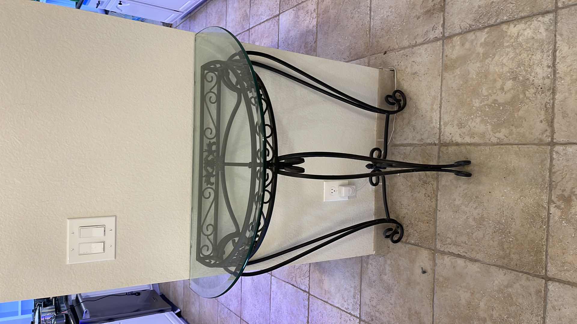 Photo 1 of HALF MOON GLASS TOP WROUGHT IRON SIDE TABLE 32”x18”x35”