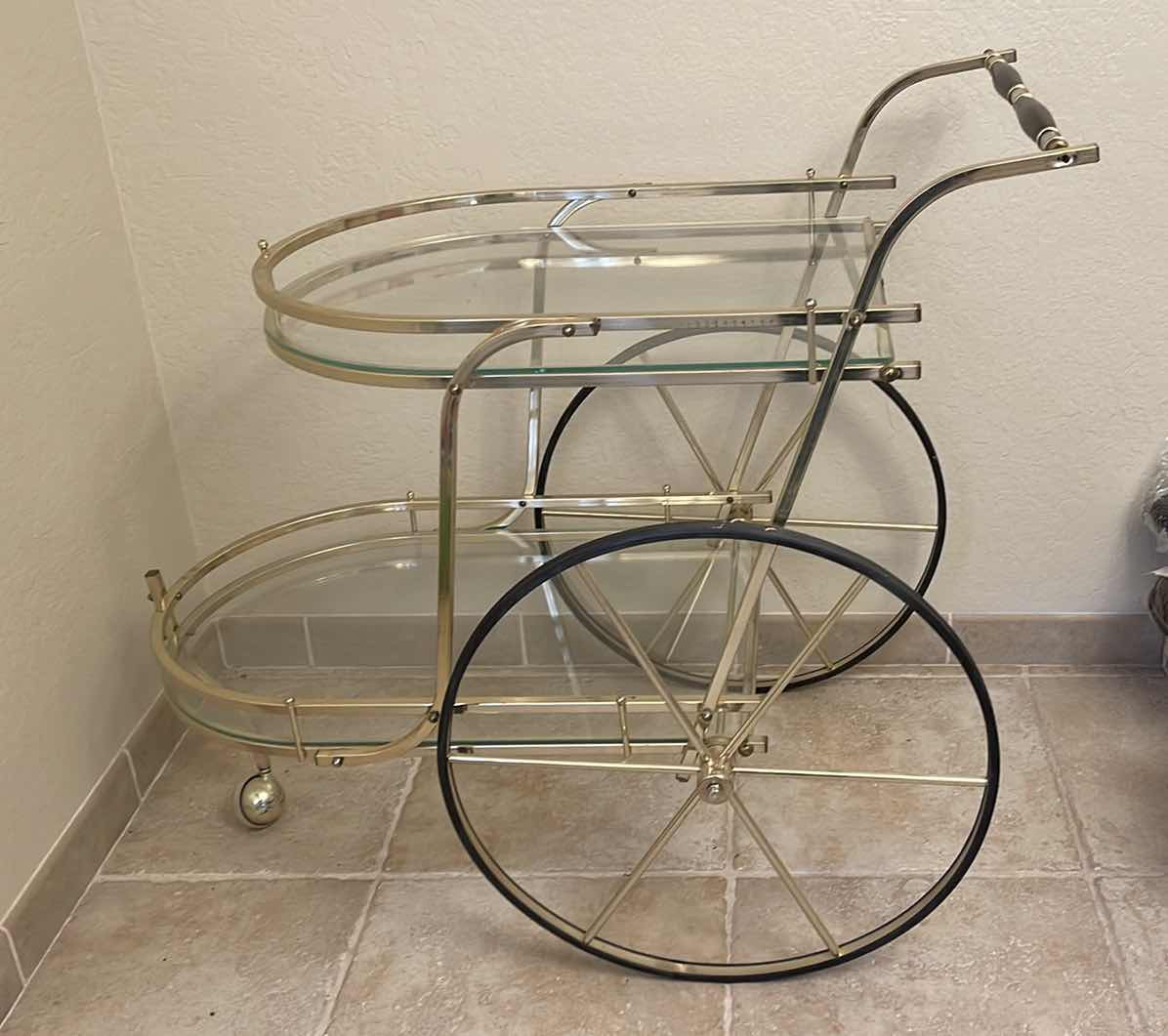 Photo 1 of Hollywood Regency Italian Two-Tier Brass Bar Cart or Tea Trolley