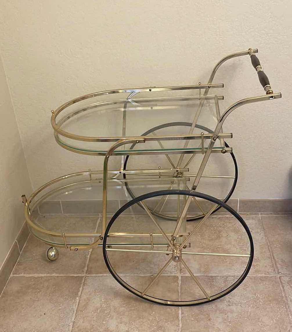 Photo 1 of Hollywood Regency Italian Two-Tier Brass Bar Cart or Tea Trolley