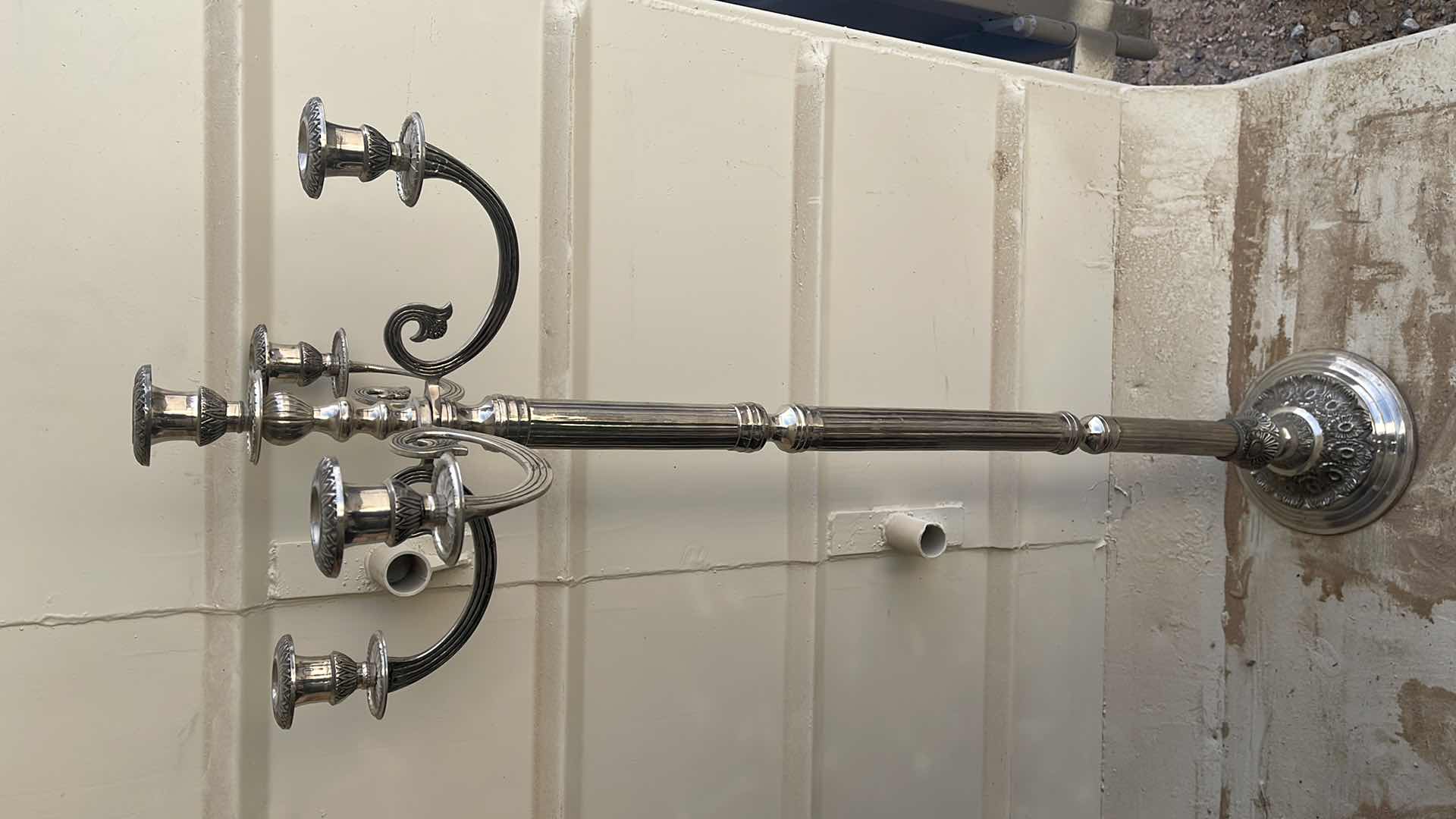 Photo 1 of ORNATE FLOOR STANDING SILVER PLATE CANDELABRA 