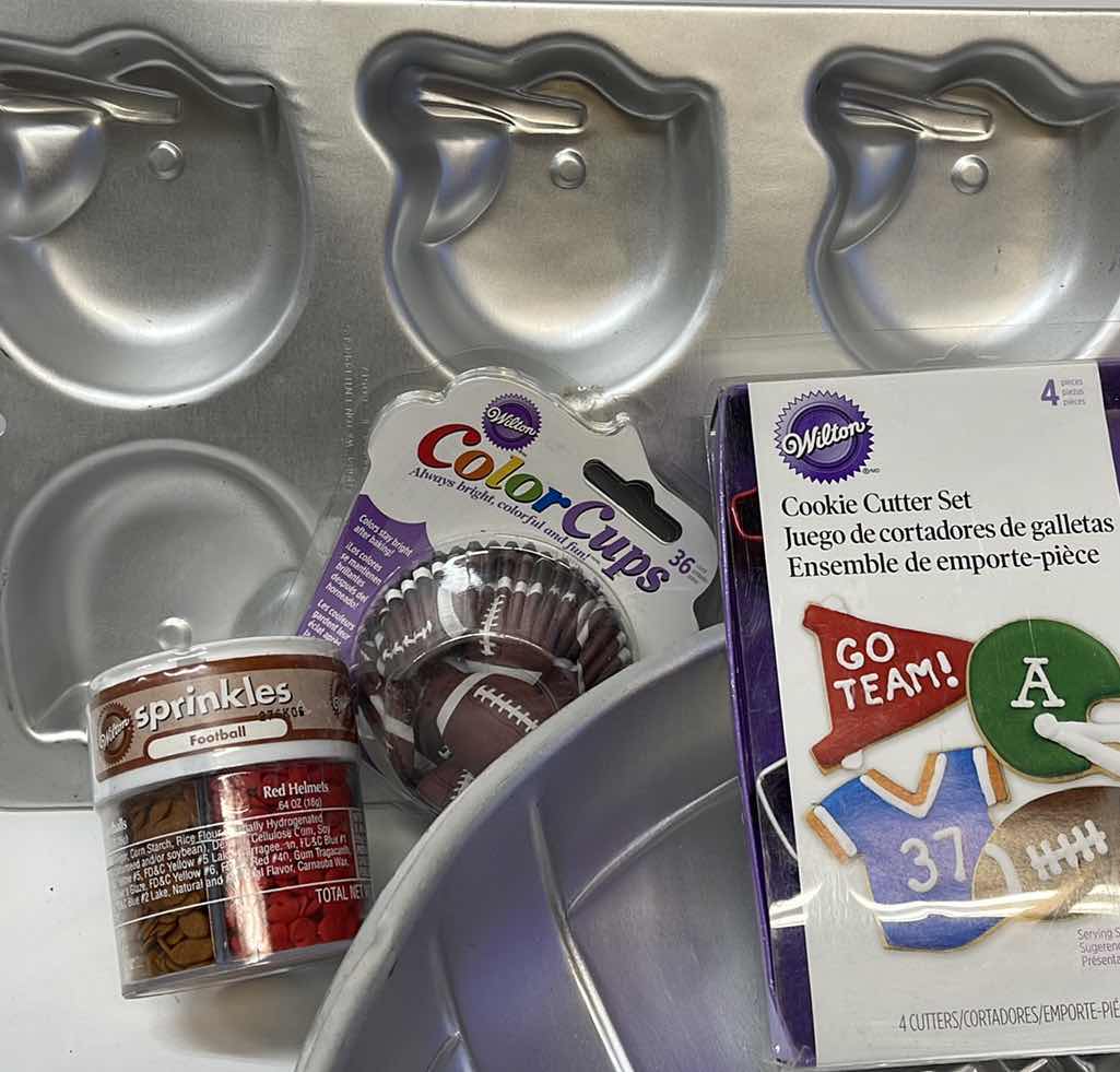 Photo 3 of NEW WILTON FOOTBALL PARTY CAKE PANS , CUPCAKE LINNERS , TOPPERS AND MORE - RETAIL PRICE $
