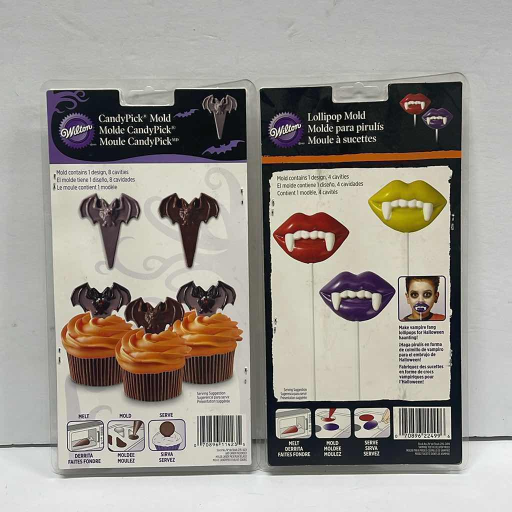 Photo 1 of NEW WILTON HALLOWEEN LOLLIPOP / COOKIE & CANDY PICKS MOLDS - TOTAL RETAIL PRICE $42.00