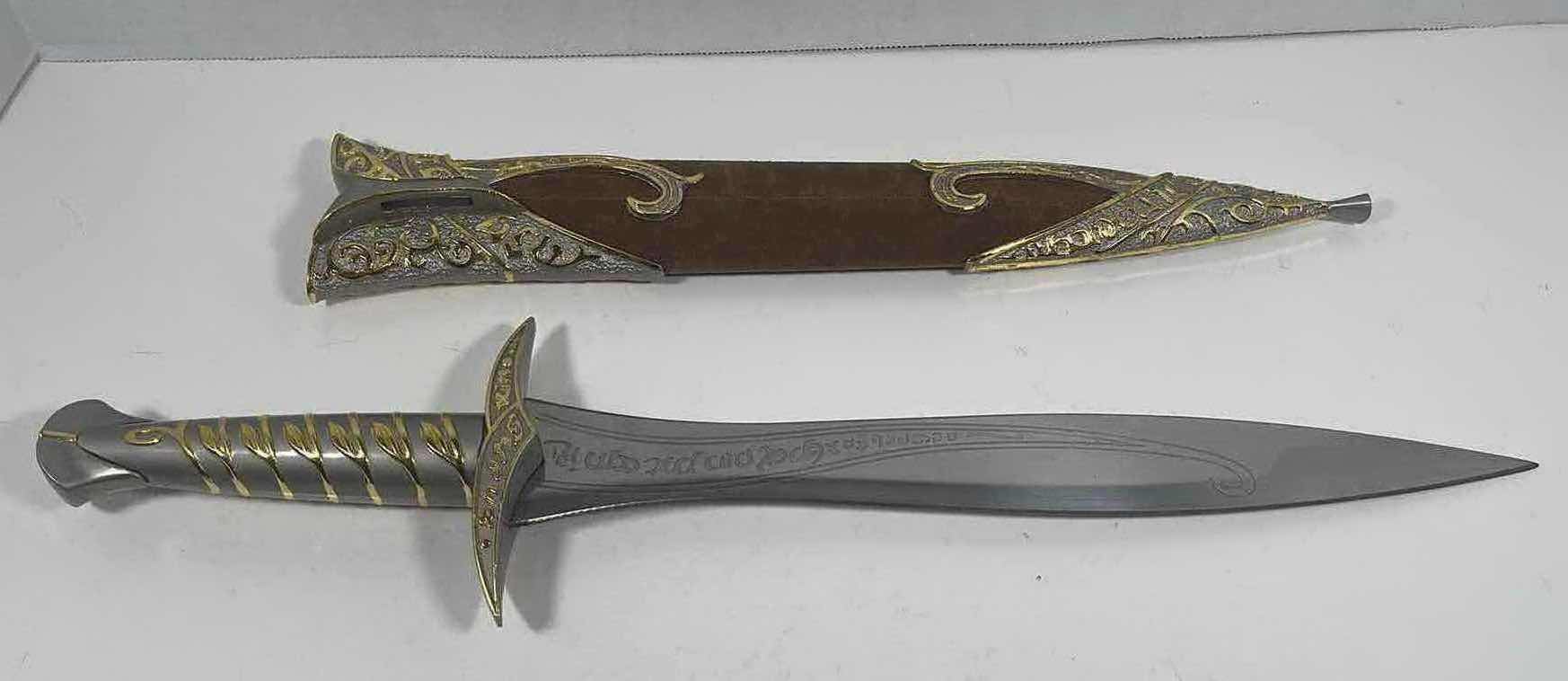Photo 1 of 20” LORD OF THE RINGS FROTO BAGGINS DART SWORD WITH BROWN VELVET SHEATH