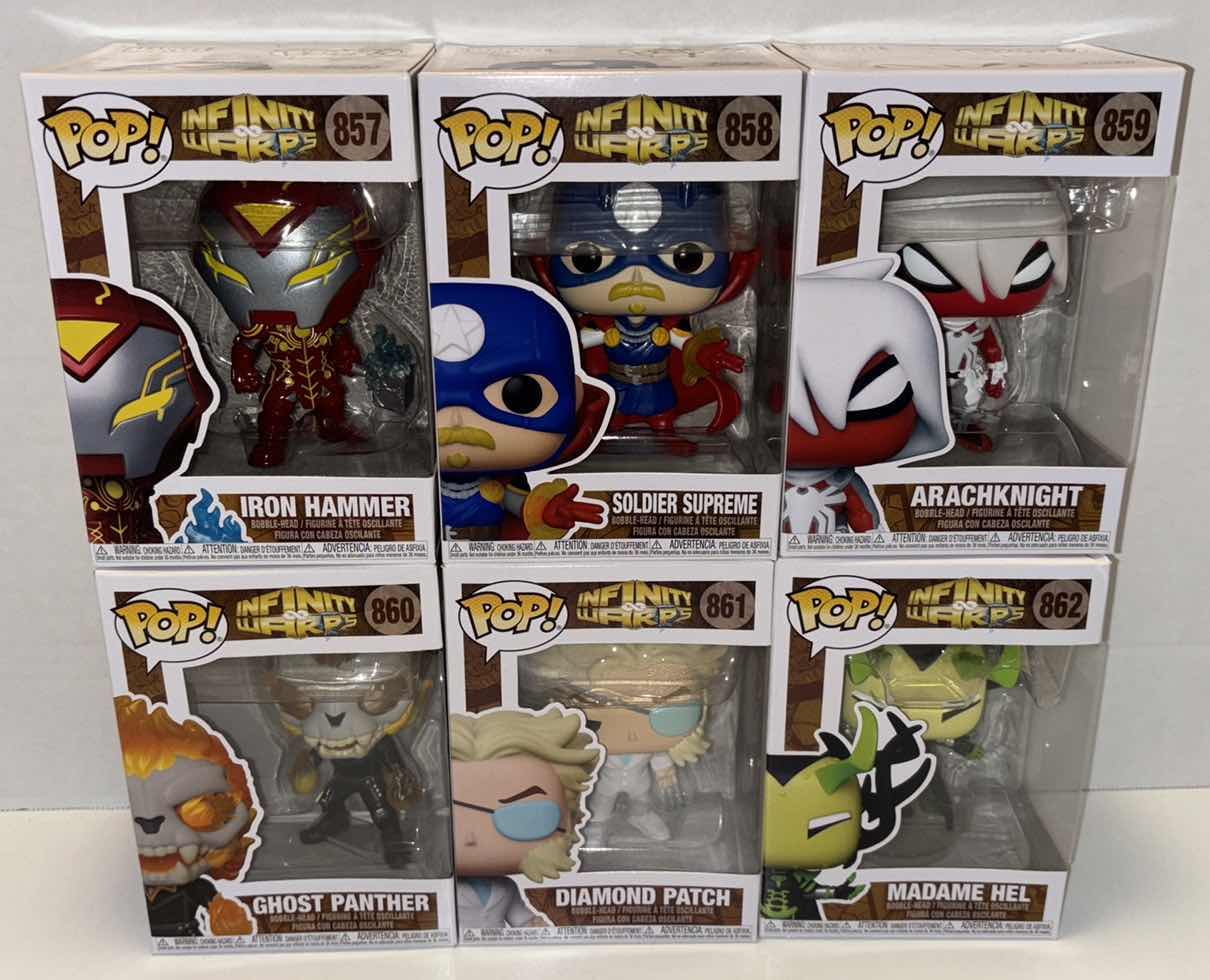 Photo 1 of NEW FUNKO POP! MARVEL INFINITY WARPS BOBBLE-HEAD VINYL FIGURES 6-PACK, #’S 857, 858, 859, 860, 861 & 862