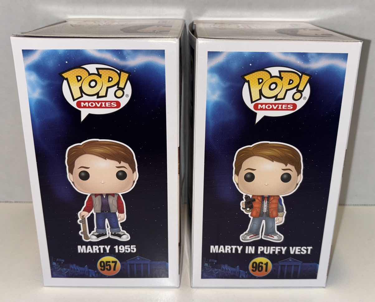 Photo 1 of NEW FUNKO POP! MOVIES VINYL FIGURE, 2-PACK BACK TO THE FUTURE #957 MARTY 1955 & #961 MARTY IN PUFFY VEST