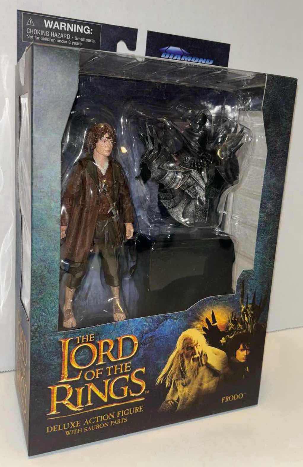 Photo 1 of NEW DIAMOND SELECT TOYS THE LORD OF THE RINGS DELUXE “FRODO” ACTION FIGURE & ACCESSORIES & NEW 20” LORD OF THE RINGS FRODO BAGGINS DART SWORD WITH BROWN VELVET SHEATH