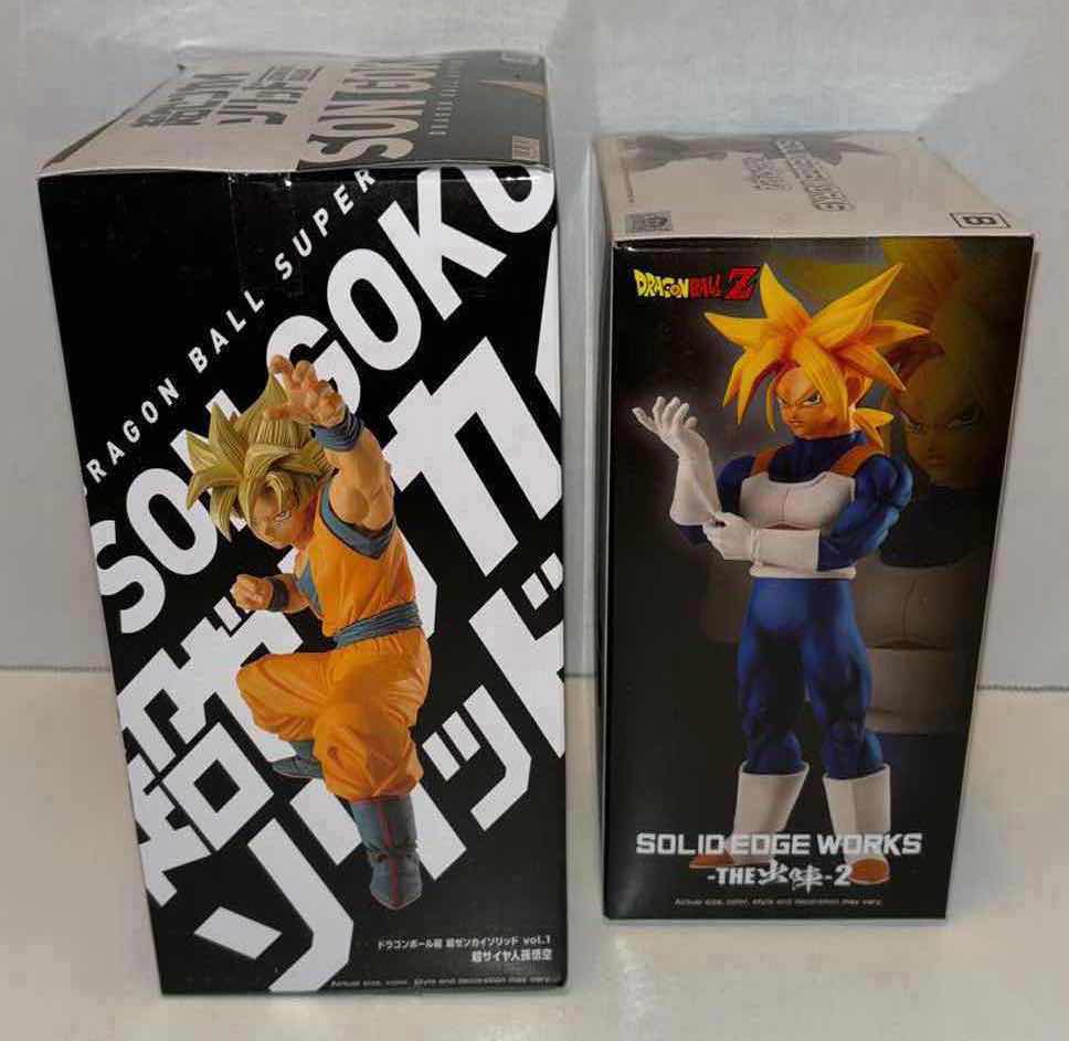 Photo 1 of NEW BANPRESTO BANDAI DRAGONBALL Z STATUE 2-PACK, 
SUPER ZENKAI SOLID VOL 1 SUPER SAIYAN GOKU & SOLID EDGE WORKS VOL 2 SUPER SAIYAN TRUNKS