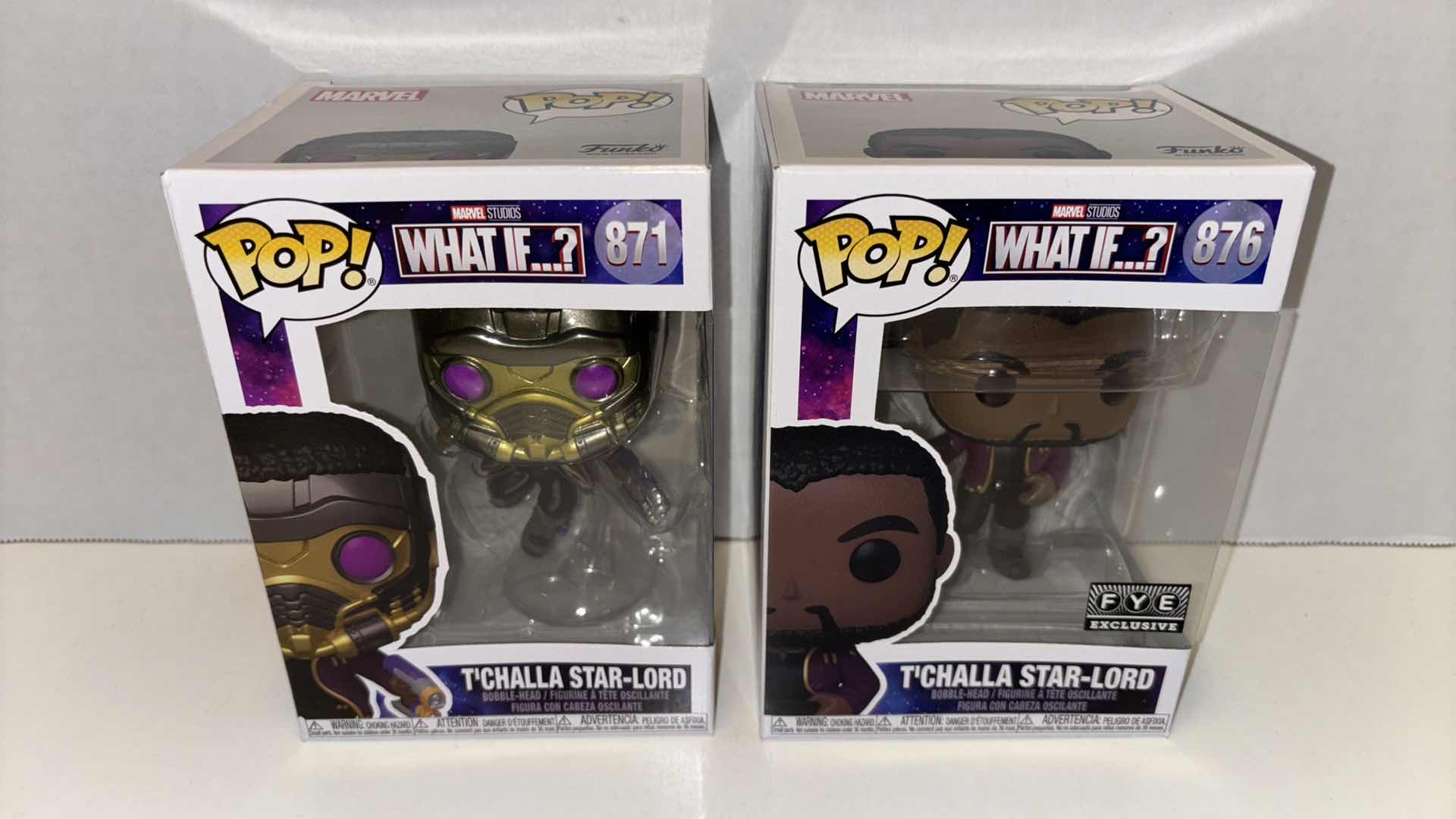 Photo 1 of NEW FUNKO POP! MARVEL STUDIOS BOBBLE-HEAD VINYL FIGURE (2-PACK), WHAT IF…? #871 T’CHALLA STAR-LORD & #876 T’CHALLA STAR-LORD