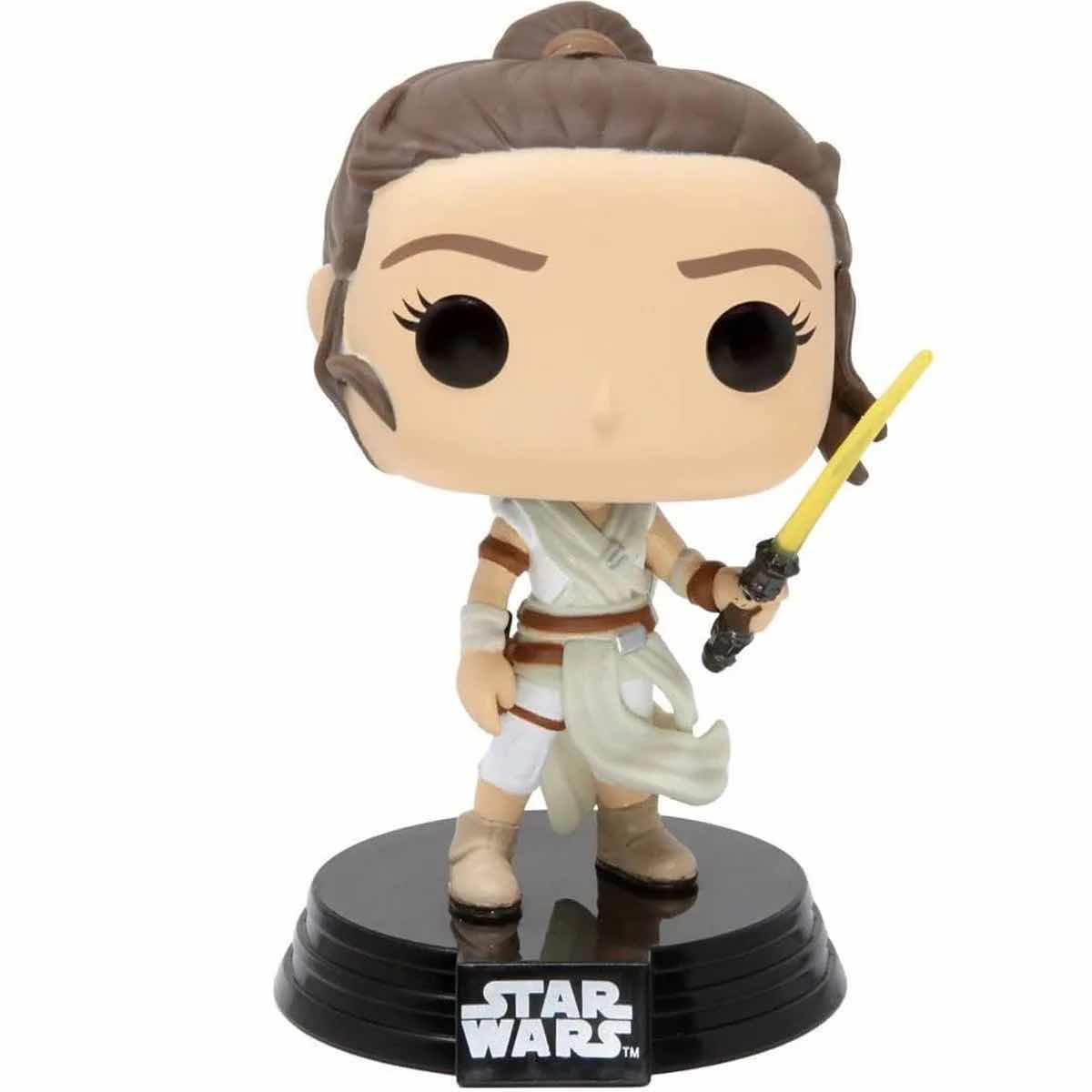 Photo 1 of NEW FUNKO POP! STAR WARS BOBBLE-HEAD VINYL FIGURE 2-PACK, #432 REY (YELLOW LIGHTSABER) & #451 REY (JAKKU)