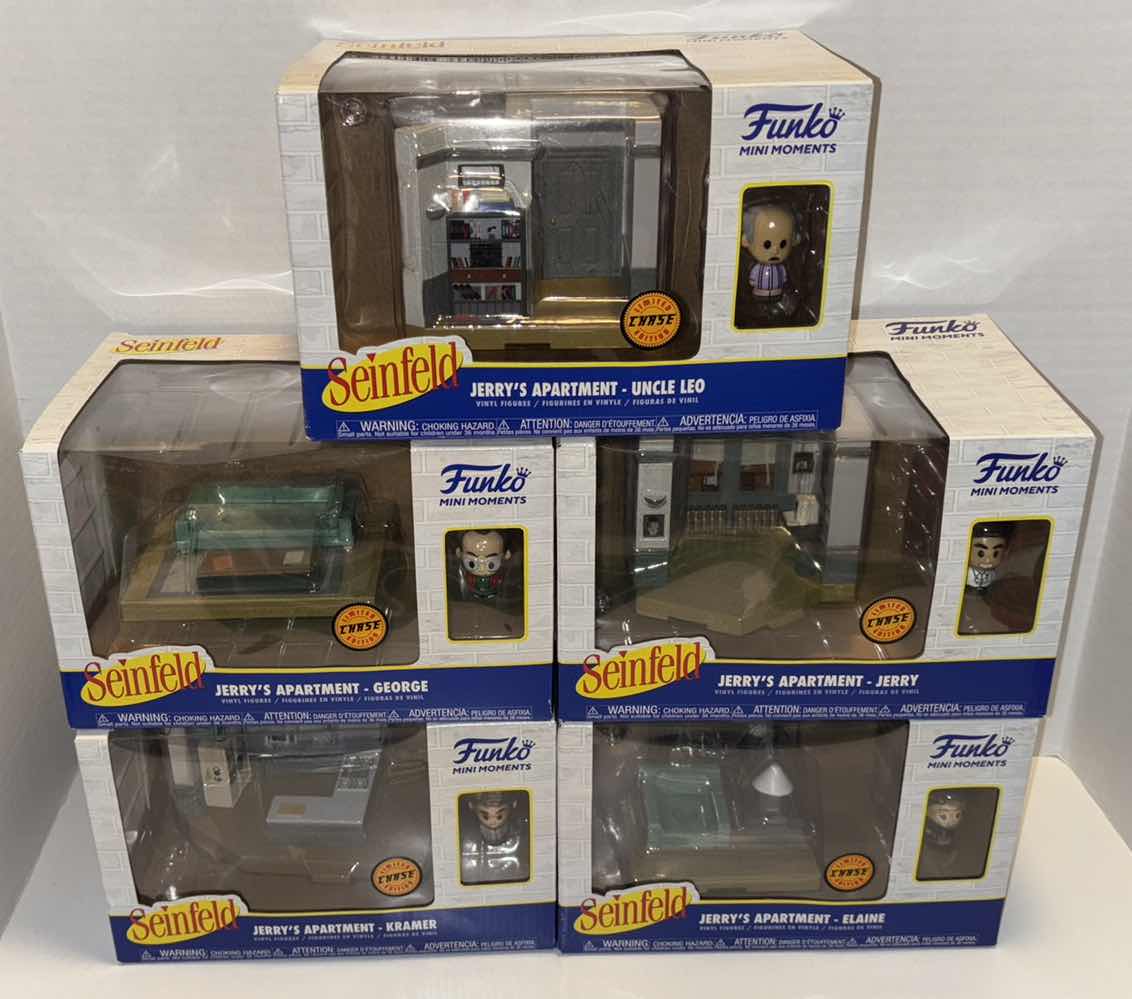 Photo 1 of NEW FUNKO MINI MOMENTS CHASE LIMITED EDITION VINYL FIGURES, SEINFELD JERRY’S APARTMENT 5-PACK (ELAINE, GEORGE, JERRY, KRAMER & UNCLE LEO)