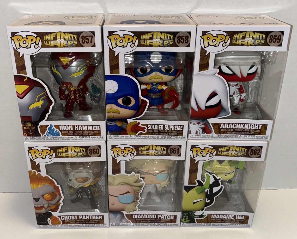 Photo 1 of NEW FUNKO POP! MARVEL INFINITY WARPS BOBBLE-HEAD VINYL 6-PACK, #’S 857, 858, 859, 860, 861, 862
