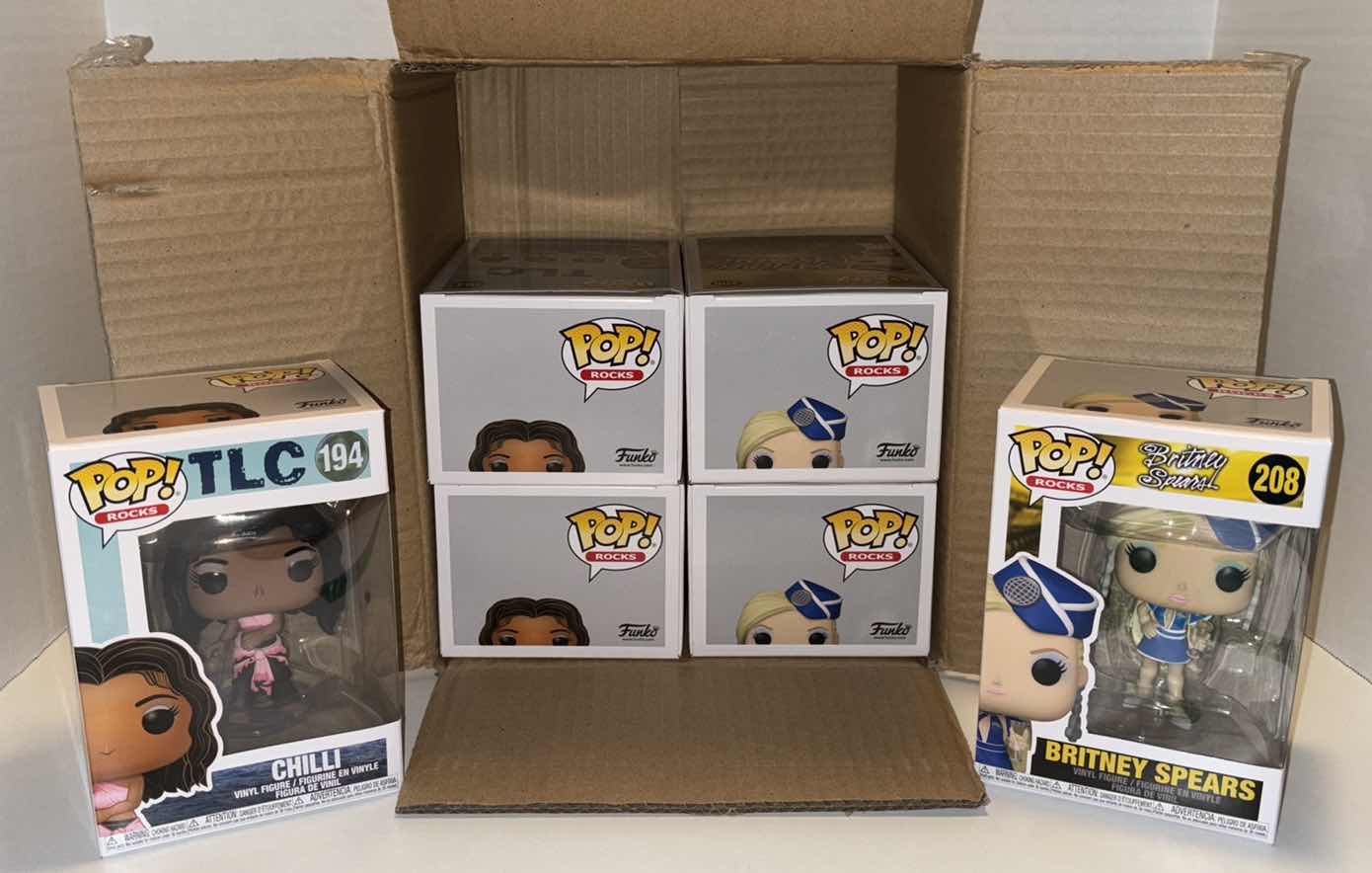 Photo 1 of NEW FUNKO POP! ROCKS VINYL FIGURE MIXED 6-PACK, TLC #194 CHILLI (3) & #208 BRITNEY SPEARS (3)