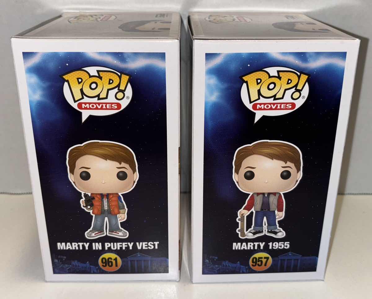 Photo 1 of NEW FUNKO POP! MOVIES VINYL FIGURE MIXED 6-PACK, BACK TO THE FUTURE #961 MARTY IN PUFFY VEST (3) & #957 MARTY 1955 (3)