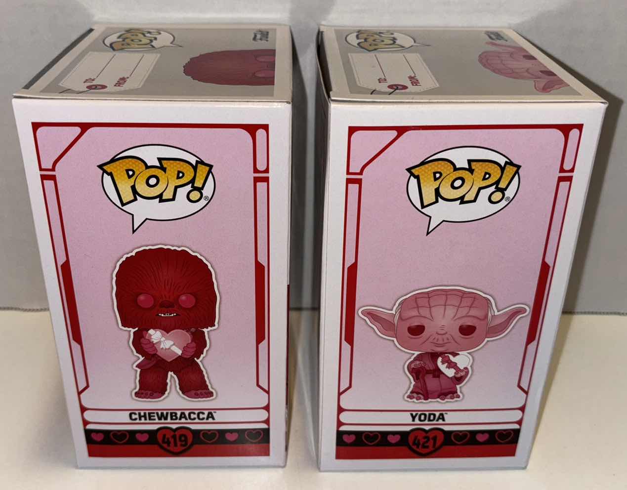 Photo 1 of NEW FUNKO POP! STAR WARS BOBBLE-HEAD VINYL FIGURE MIXED 6-PACK, #419 VALENTINES CHEWBACCA (3) & #421 VALENTINES YODA (3)