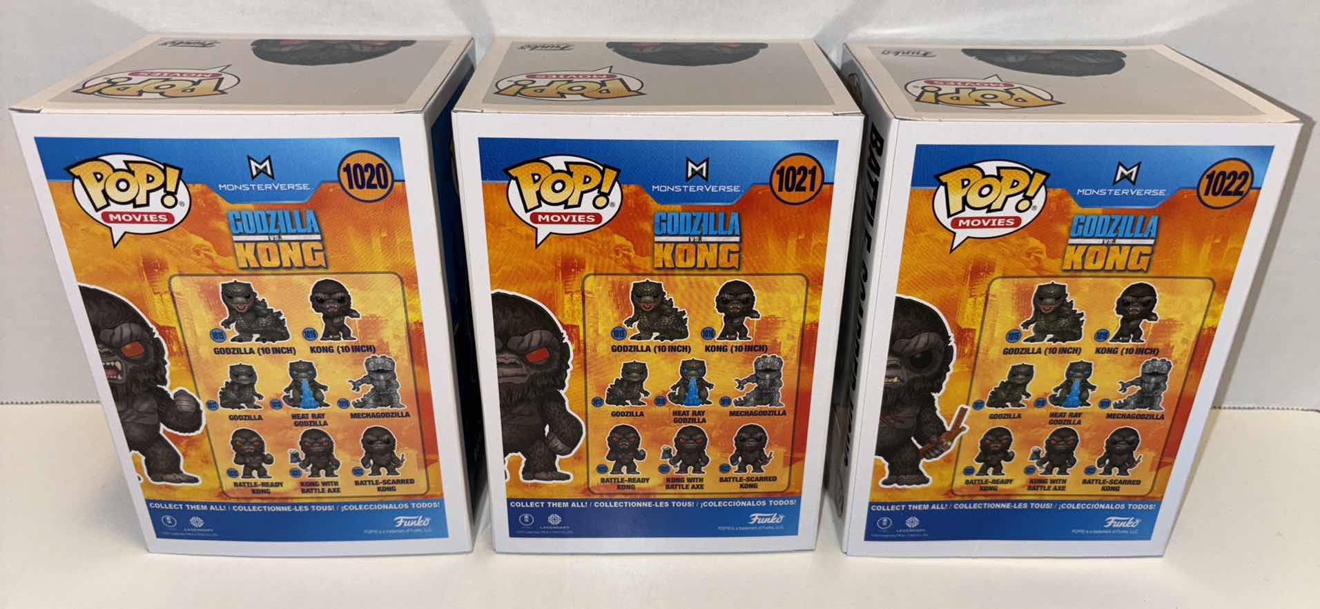 Photo 1 of NEW FUNKO POP! MOVIES GODZILLA VS KONG VINYL FIGURE MIXED 6-PACK, #1020 BATTLE-READY KONG (2) & #1021 KONG WITH BATTLE AXE (2) & #1022 BATTLE-SCARRED KONG (2)