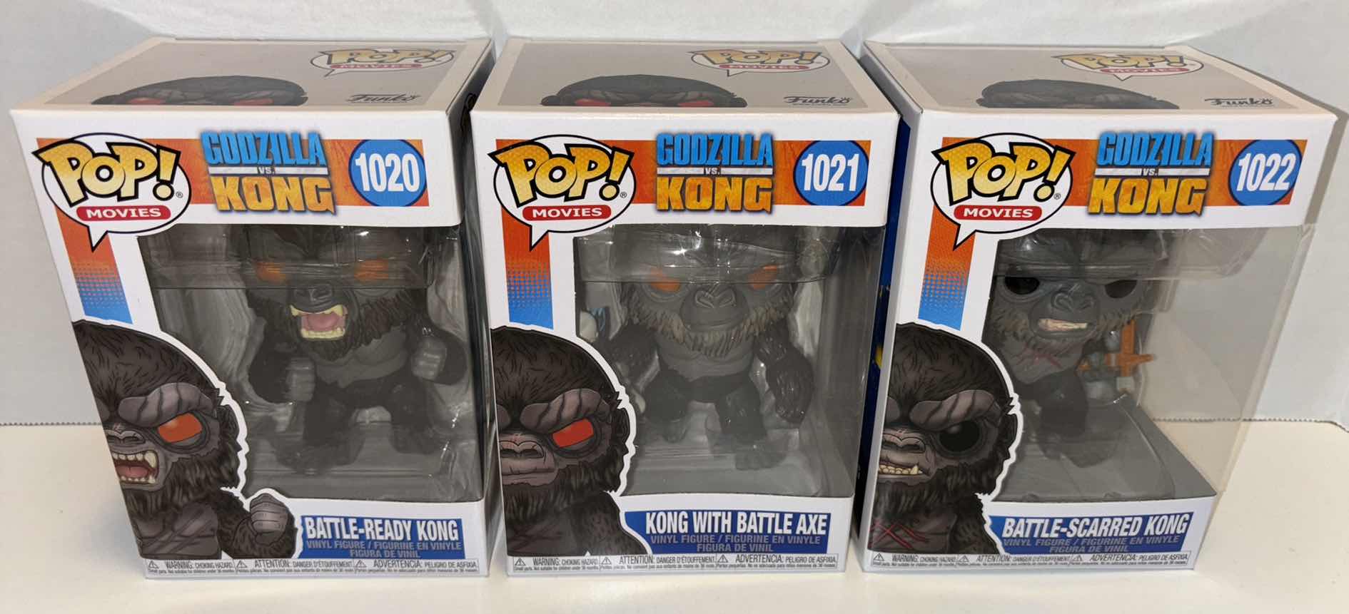 Photo 1 of NEW FUNKO POP! MOVIES GODZILLA VS KONG VINYL FIGURE MIXED 6-PACK, #1020 BATTLE-READY KONG (2) & #1021 KONG WITH BATTLE AXE (2) & #1022 BATTLE-SCARRED KONG (2)