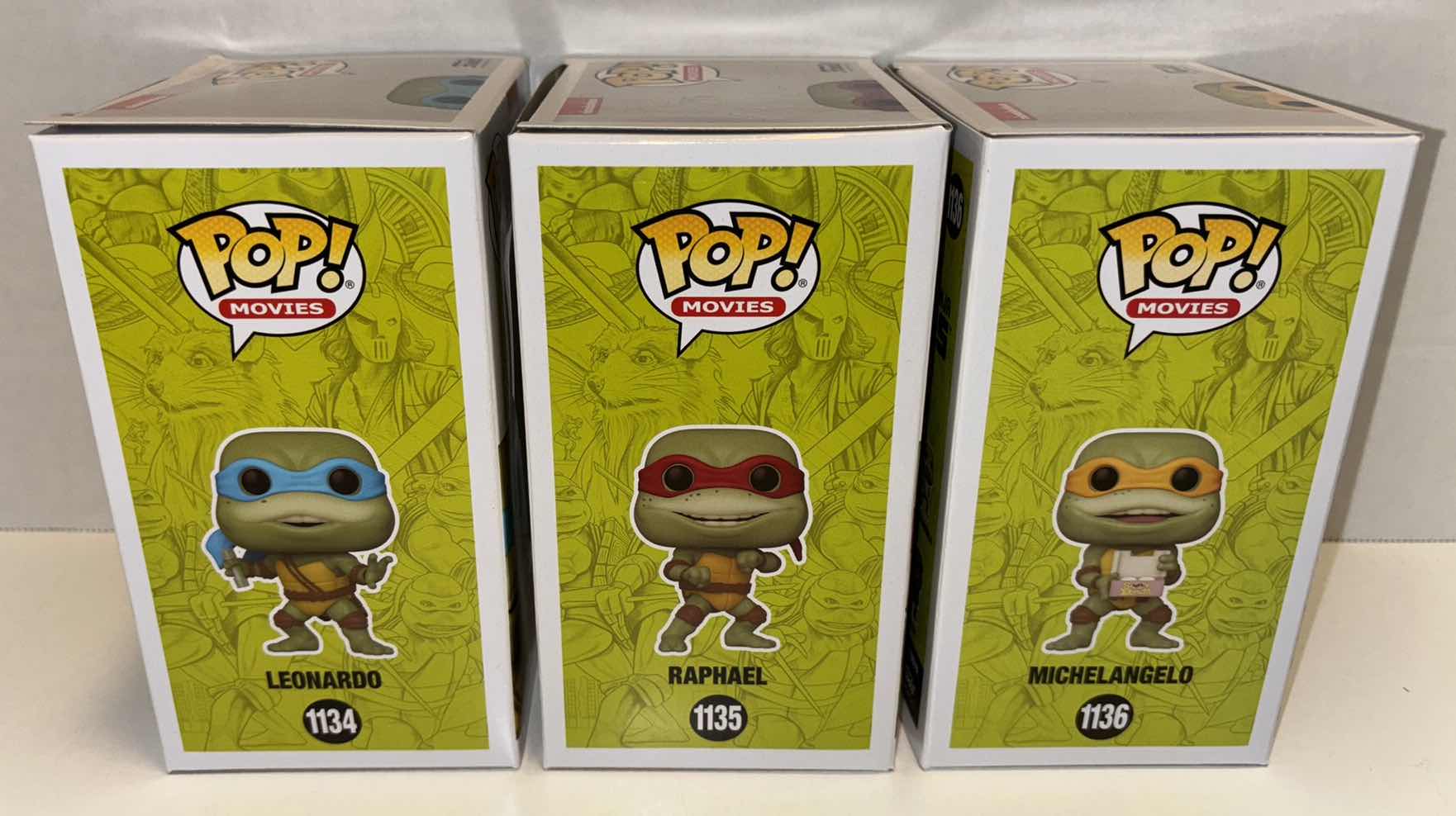 Photo 1 of NEW FUNKO POP! MOVIES TMNT BUNDLE VINYL FIGURE MIXED 6-PACK, #1134 LEONARDO (1), #1135 RAPHAEL (2) & #1136 MICHELANGELO(3)