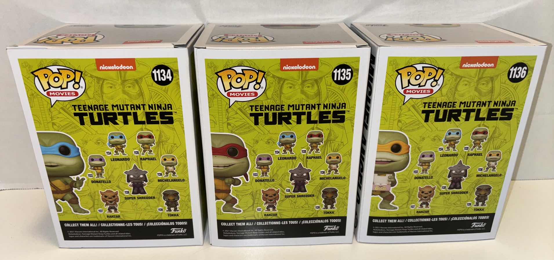 Photo 1 of NEW FUNKO POP! MOVIES TMNT BUNDLE VINYL FIGURE MIXED 6-PACK, #1134 LEONARDO (1), #1135 RAPHAEL (2) & #1136 MICHELANGELO(3)