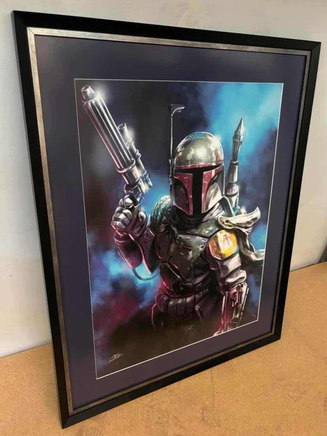 Photo 1 of NEW 31” X 37” FRAMED ACME ARCHIVES DIRECT STAR WARS OFFICIALLY LICENSED 23” X 30” LARGE FINE ART GICLEE ON ROLLED CANVAS W/COA, “FROM THE SHADOWS” BY SANTI CASAS, #15 OF 50 PC HAND-NUMBERED SIGNED EDITION (SKU: SWRJI790)