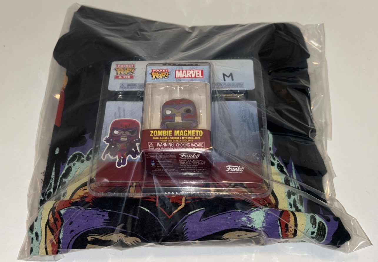 Photo 2 of NEW FUNKO POCKET POP! & TEE, “ZOMBIE MAGNETO” T-SHIRT & POP! MINI FIGURE (BLACK, SIZE MEDIUM)
