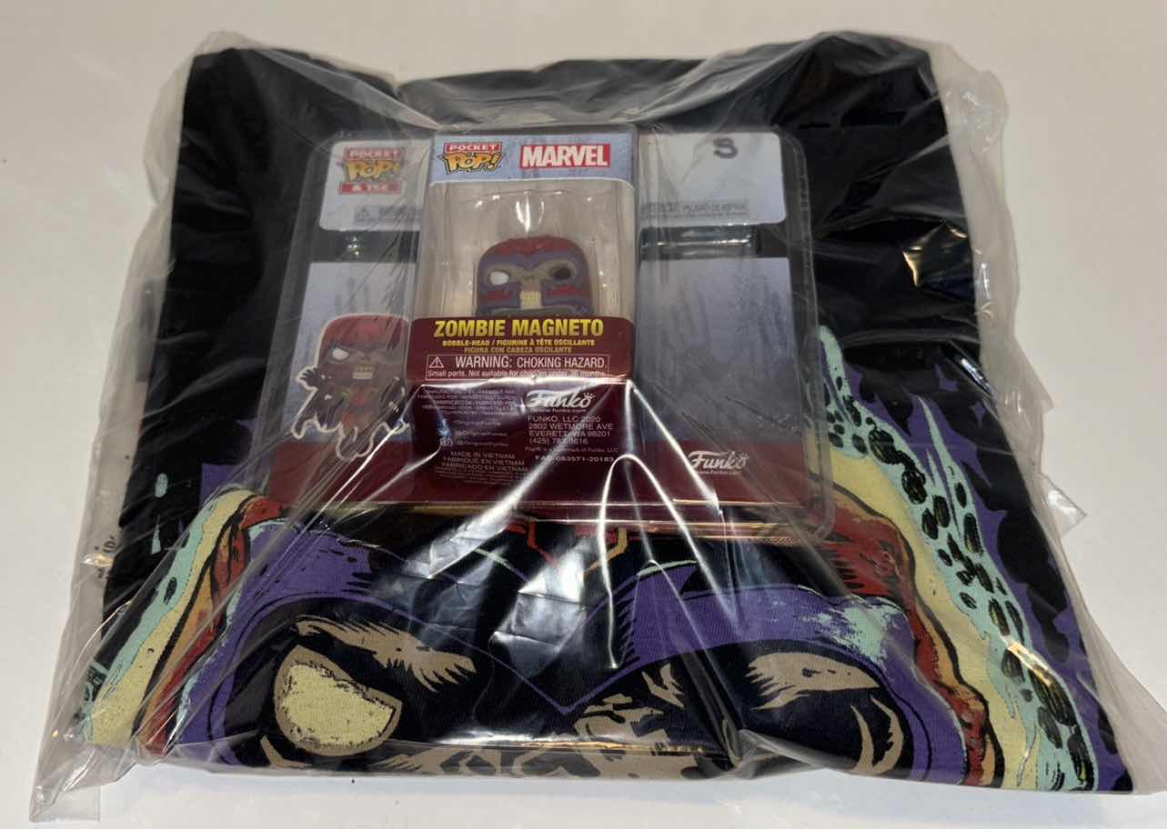 Photo 1 of NEW FUNKO POCKET POP! & TEE, “ZOMBIE MAGNETO” T-SHIRT & POP! MINI FIGURE (BLACK, SIZE SMALL)