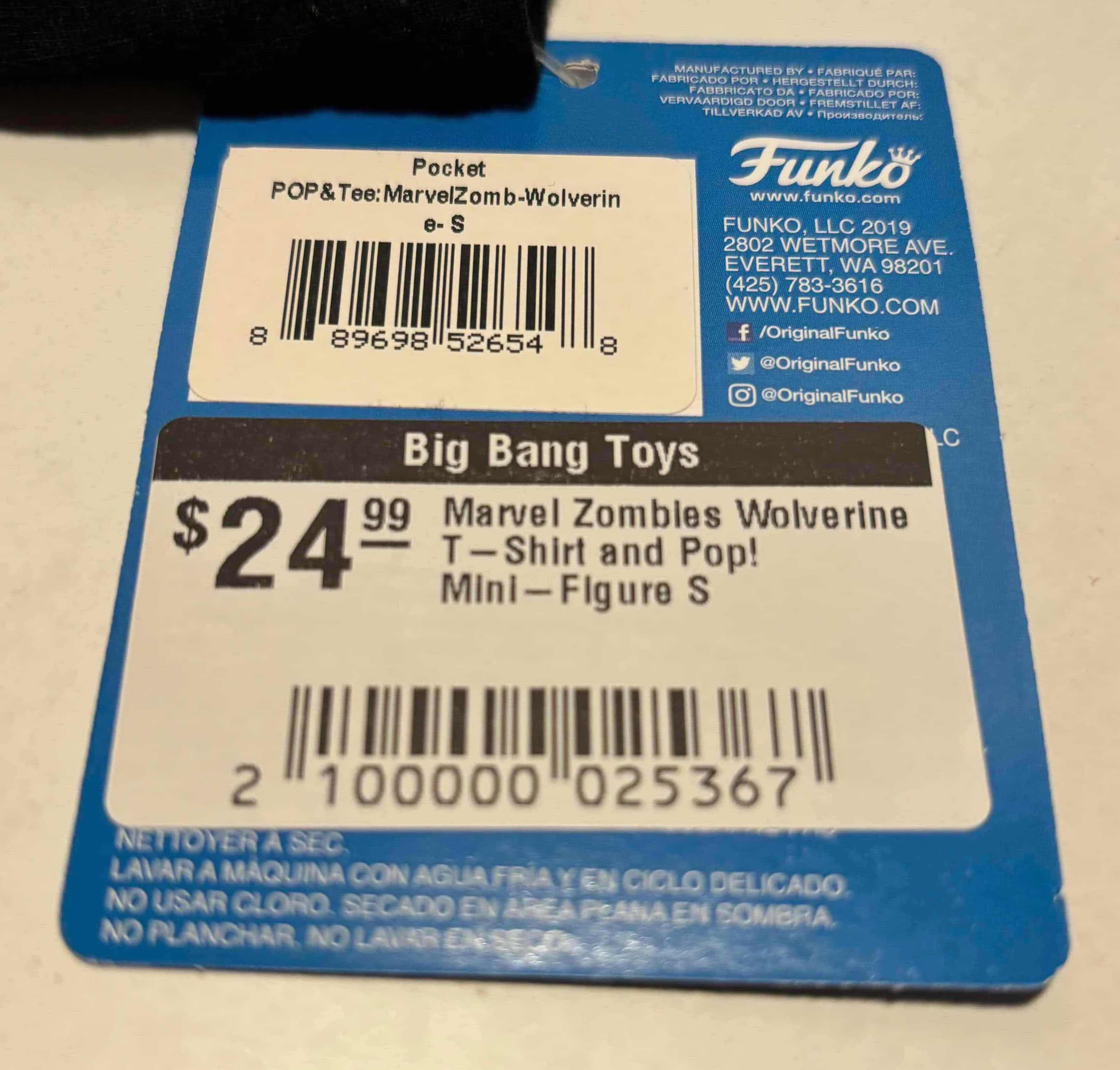 Photo 3 of NEW FUNKO POCKET POP! & TEE, “ZOMBIE WOLVERINE” T-SHIRT & POP! MINI FIGURE (BLACK, SIZE SMALL)
