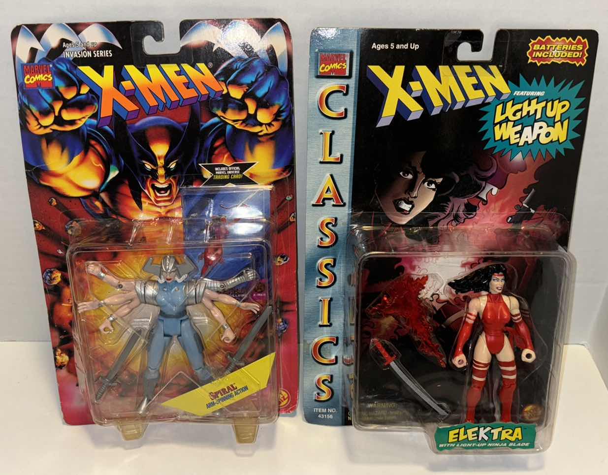 Photo 1 of NEW 1995/1996 TOY BIZ MARVEL COMICS X-MEN 2-PACK BUNDLE RETRO ACTION FIGURES & ACCESSORIES “SPIRAL W ARM SPINNING ACTION” & “ELEKTRA W LIGHT-UP NINJA BLADE”