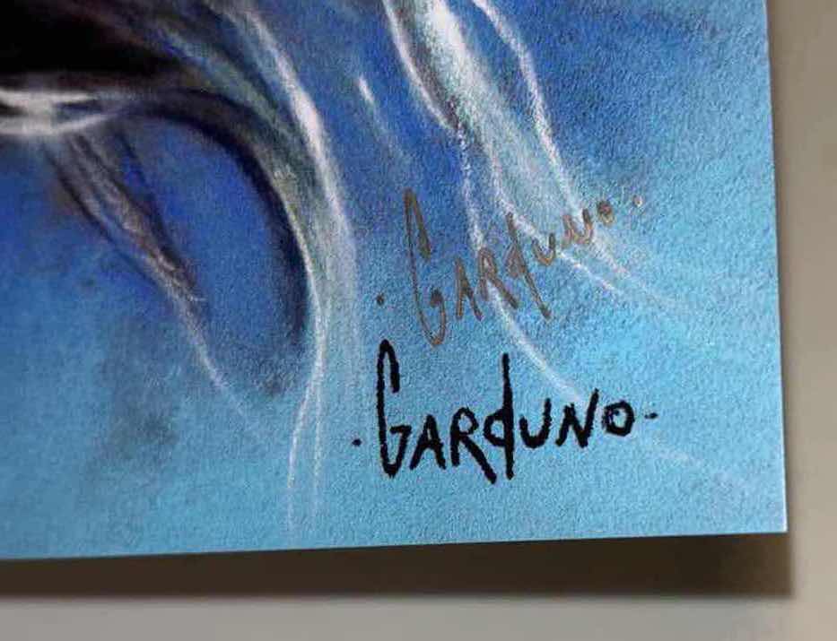 Photo 1 of VICTOR GARDUNO AQUAMAN 11” X 17” INFINITY GLOSS UNFRAMED PRINT W EMBOSSED SEAL, DIGITAL SIGNATURE & OFFICIAL SIGNATURE W COA INCLUDED, STORED IN A RIGID PRINT PROTECTOR SLEEVE