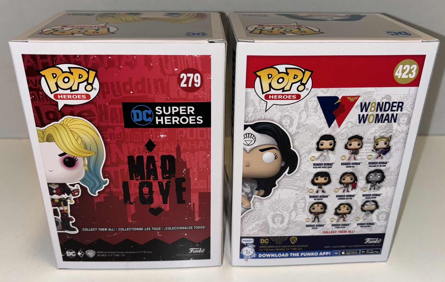 Photo 1 of NEW FUNKO POP! DC HEROES VINYL FIGURE 6-PACK BUNDLE, #279 HARLEY QUINN PX PREVIEWS EXCLUSIVE (3) & #423 80TH ANNIVERSARY WONDER WOMAN WHITE LANTERN ENTERTAINMENT EARTH EXCLUSIVE GLOW IN THE DARK (3)