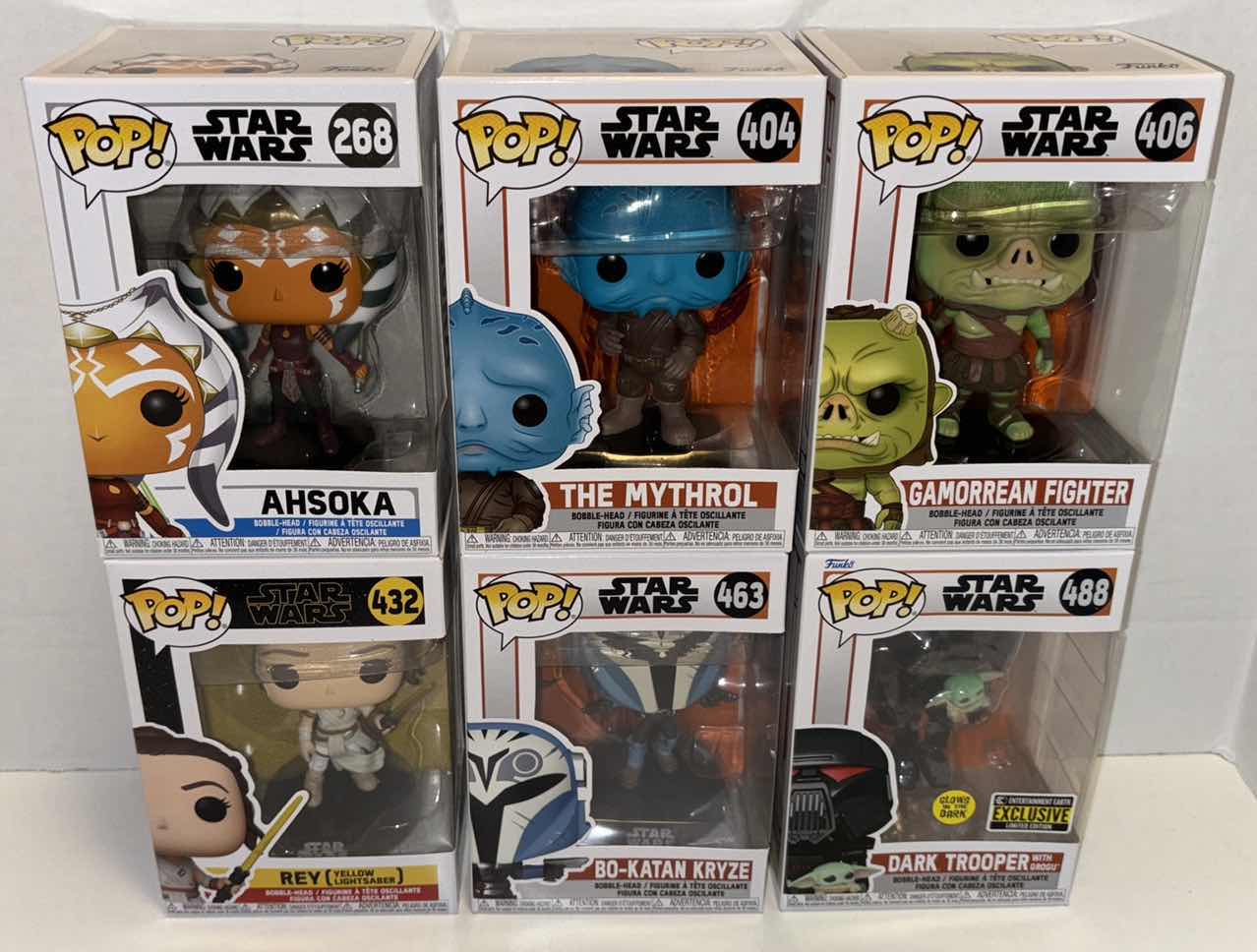 Photo 1 of NEW FUNKO POP! STAR WARS BOBBLE-HEAD VINYL FIGURE 6-PACK MIXED BUNDLE, #268, #404, #406, #432, #463, #488