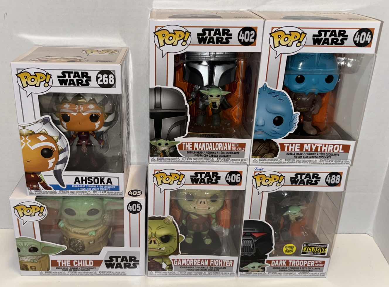 Photo 1 of NEW FUNKO POP! STAR WARS BOBBLE-HEAD VINYL FIGURE 6-PACK MIXED BUNDLE, #268, #402, #404, #405, #406, #488