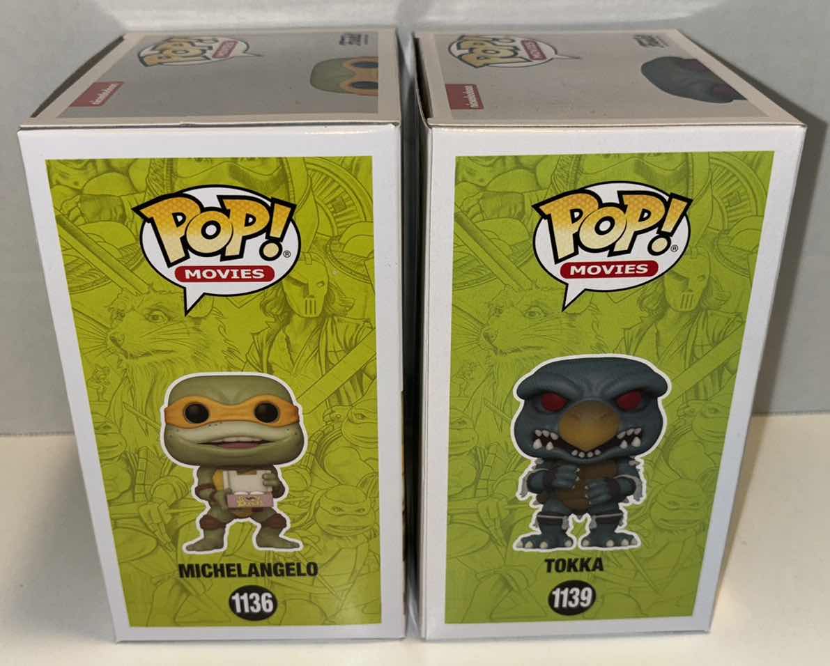 Photo 1 of NEW FUNKO POP! MOVIES 2-PACK TMNT VINYL FIGURES, #1136 MICHELANGELO & #1139 TOKKA